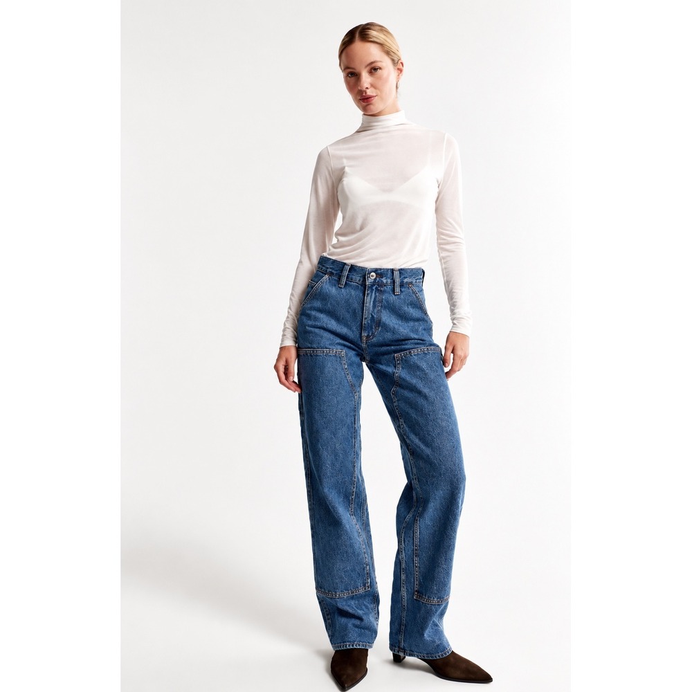 Abercrombie & Fitch Mid Rise Slouchy Carpenter Jeans Women's 25L Dark Wash